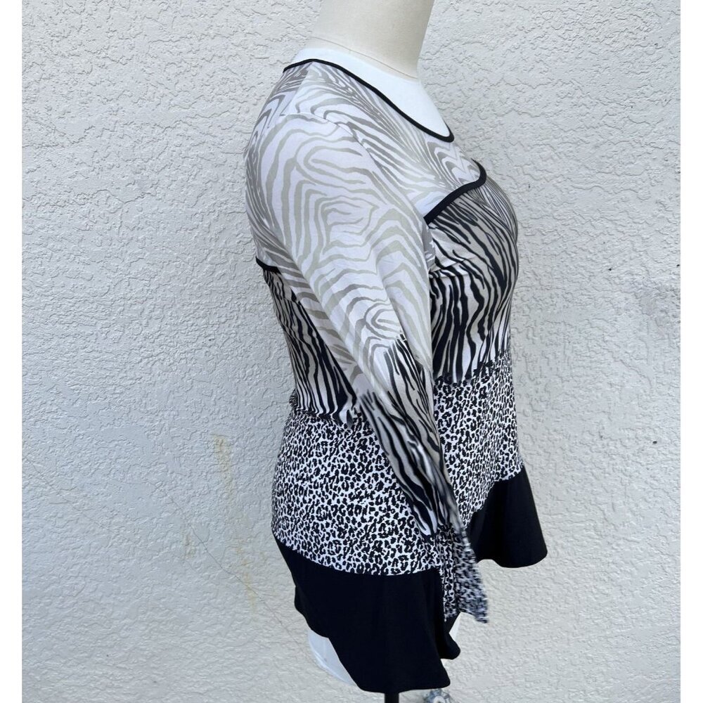 Women's Bali - Multi Animal Print Two Tone Black & White Stretch Tunic XXL - Picture 4 of 13
